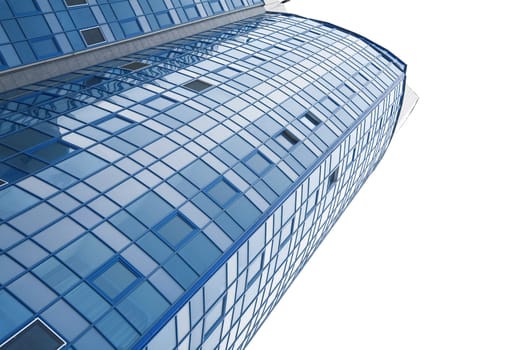 Blue windows of a high modern building on a white background