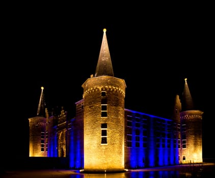 Ancient castle with blue lighting