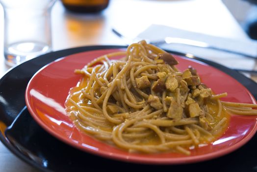 aghetti (Pasta) alla Carbonara made with bacon, eggs, cheese and black pepper