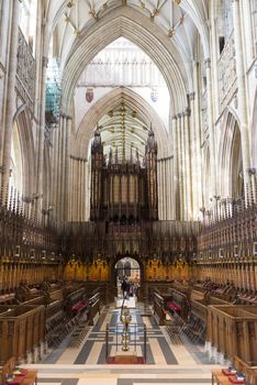 YORK, UK - MARCH 30: Quire area in the York Minster. The Quire was installed in 1829, whereas the cathedral dates back from 1291. March 30, 2013 in York.