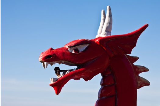 red dragon head looking in blue sky