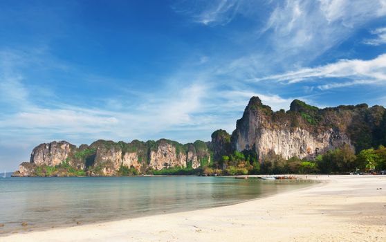 Sand beach on Rayleigh's peninsula, Krabi, Thailand