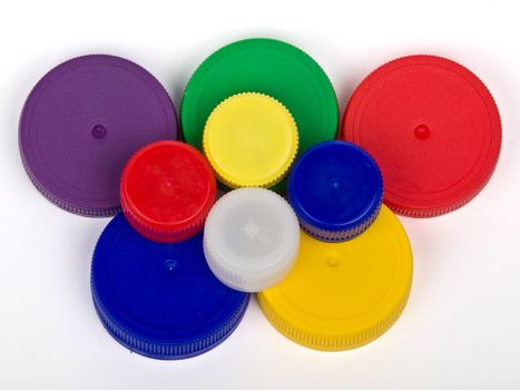 plastic caps with differenr colours and shapes