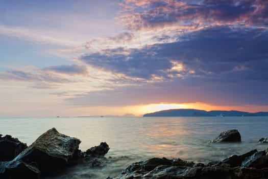 Beautiful sunset on the bank of the Andamandsky sea, Thailand