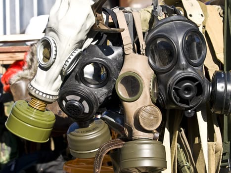 old gas masks on the open market of portobello road