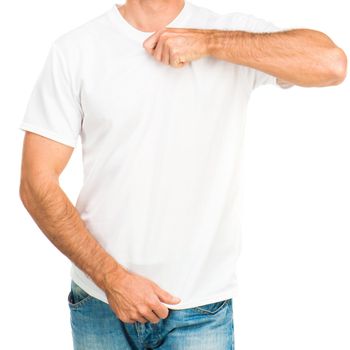 white t-shirt on a young man isolated