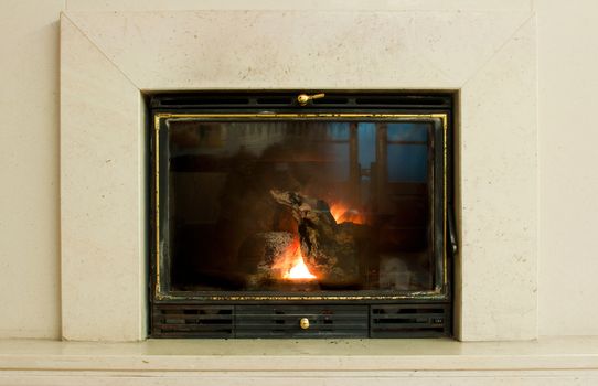 white marble fireplace in contemporary home  