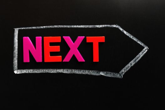 Next - word made of colorful letters on a blackboard