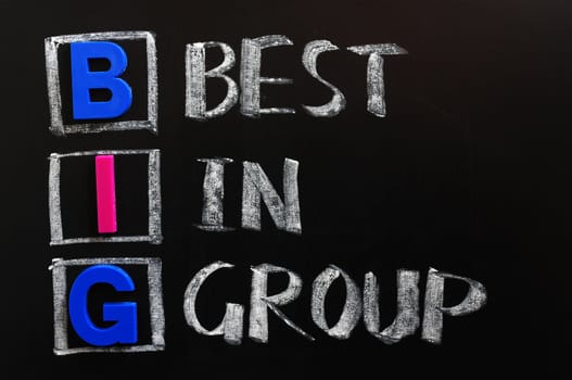 Acronym of BIG on a blackboard - Best in Group