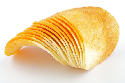 Arrangement of Potato Chips isolated on white background