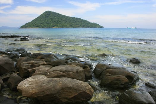 Koh Kon island seeing from Koh Rong Samlon island, Gulf of Thailand, Cambodia, Southeast Asia