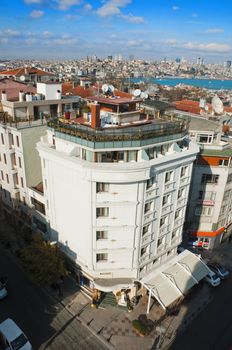 Urban view of Istanbul from a roof in Sultanahmet, looking towards the Golden Horn, Beyoglu and Sisli