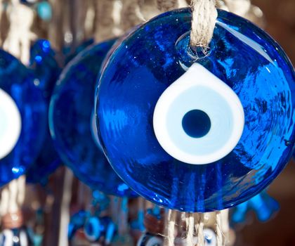 Evil eye charms to keep at evil looks away, a traditional souvenir from Istanbul, Turkey