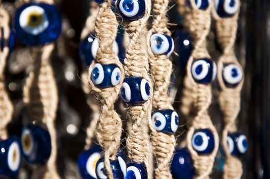 Evil eye charms to keep at evil looks away, a traditional souvenir from Istanbul, Turkey