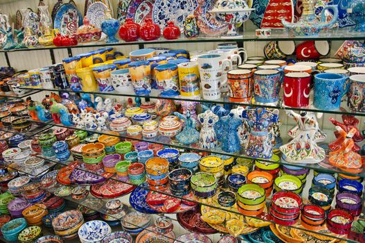 Hand-made Turkish souvenirs, objects and pottery with traditional designs, legacy of Ottoman Empire, Istanbul