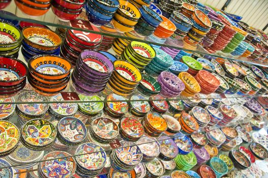 Hand-made Turkish souvenirs, objects and pottery with traditional designs, legacy of Ottoman Empire, Istanbul