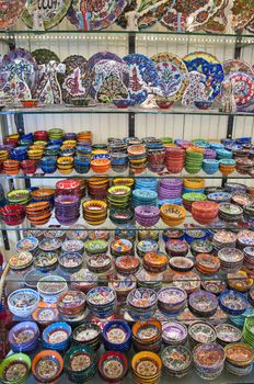 Hand-made Turkish souvenirs, objects and pottery with traditional designs, legacy of Ottoman Empire, Istanbul