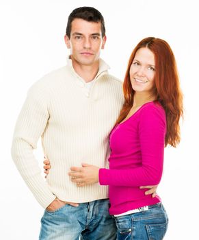 Young happy couple over white background
