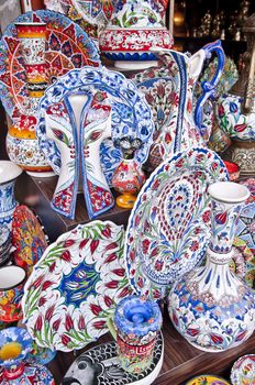 Hand-made Turkish souvenirs, objects and pottery with traditional designs, legacy of Ottoman Empire, Istanbul