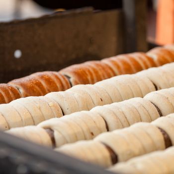biscuits in sugar roasting on a spit