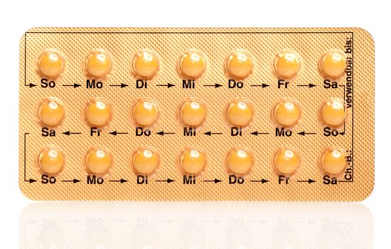 tablets (Birth Control Pills) on a white background