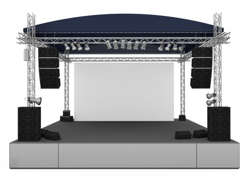 Front view of outdoor gig stage. 3D render.