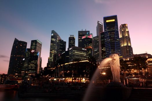 Merlion of Singapore at blue hour
