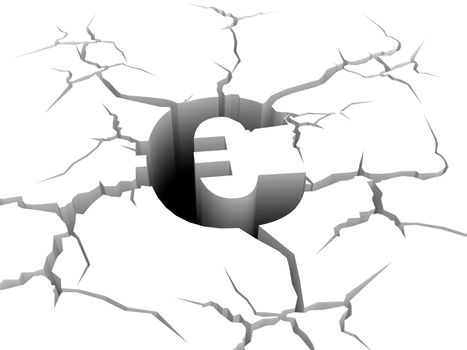 3d sign of euro symbol fall down a precipice