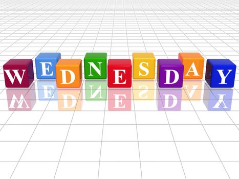 3d coloured cubes with letters makes wednesday