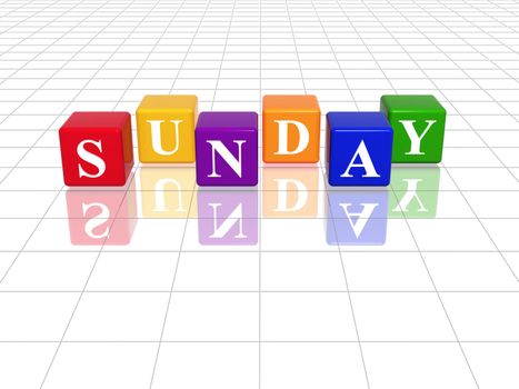 3d coloured cubes with letters makes sunday