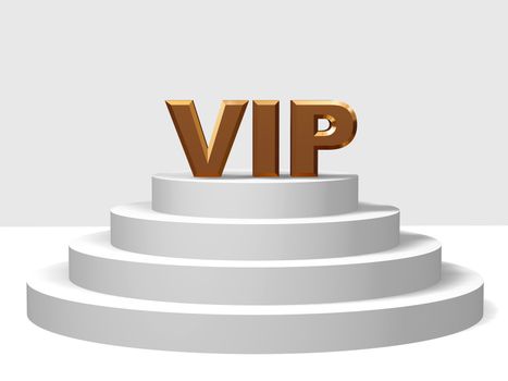 3d golden letters VIP on a white pedestal with four steps