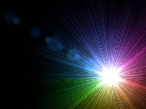 abstract lens flare light rainbow over black background