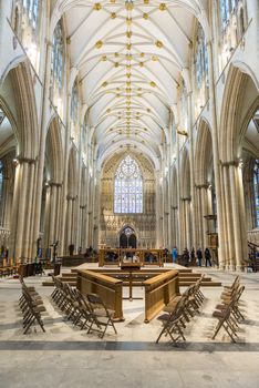 YORK, UK - MARCH 30: The Nave area in York Minster. The cathedral dates back from 1291. March 30, 2013 in York.