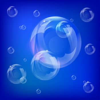 vector of soap bubbles on a blue background