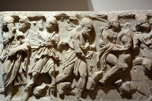 Ancient etruscan art. Sarcophagus of Chiusi, Tuscany. 
