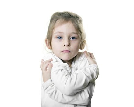 portrait of young girl whose very cold