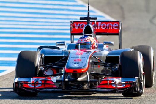 JEREZ DE LA FRONTERA, SPAIN - FEB 07: Jenson Button of McLaren F1 races on training session on February 07 , 2012, in Jerez de la Frontera , Spain