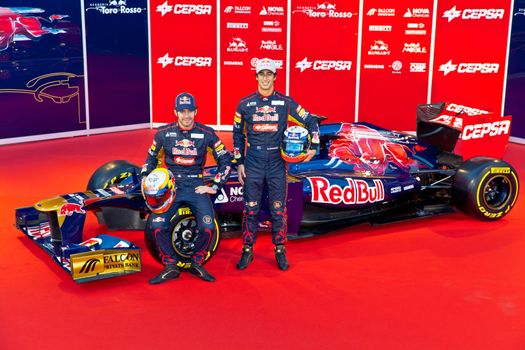 JEREZ DE LA FRONTERA, SPAIN - FEB 06: Presentation of the F1 car Toro Rosso STR7 on the racetrack of Jerez de la Frontera on February 06 , 2012, in Jerez de la Frontera , Spain