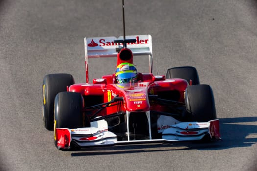 JEREZ DE LA FRONTERA, SPAIN - FEB 11: Felipe Massa of Ferrari F1 races on training session on  February 11 , 2011, in Jerez de la Frontera , Spain