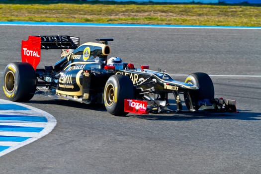 JEREZ DE LA FRONTERA, SPAIN - FEB 06: Kimi Raikkonen of Lotus Renault F1 races on training session on February 06 , 2012, in Jerez de la Frontera , Spain