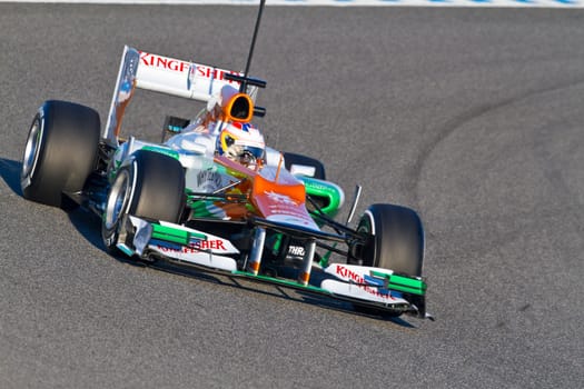JEREZ DE LA FRONTERA, SPAIN - FEB 07: Paul Di Resta of Force India F1 races on training session on February 07 , 2012, in Jerez de la Frontera , Spain