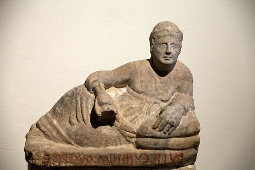 Ancient etruscan art. Sarcophagus of Chiusi, Tuscany. 