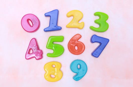 Numbers 0 to 9 on pinkish background