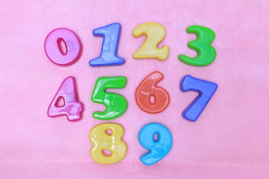 Numbers 0 to 9 on pink background