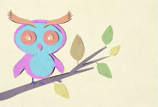 owl bird on tree paper craft stick background