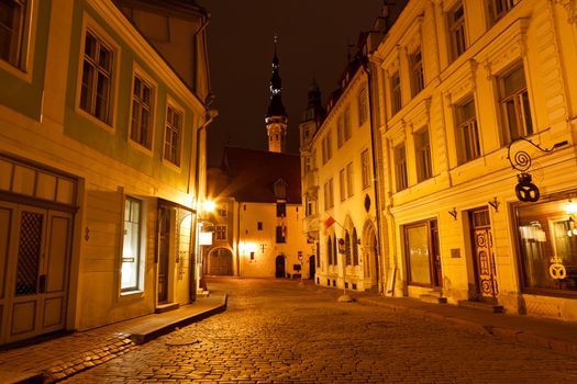 Night Street in the Old Town of Tallinn, Estonia