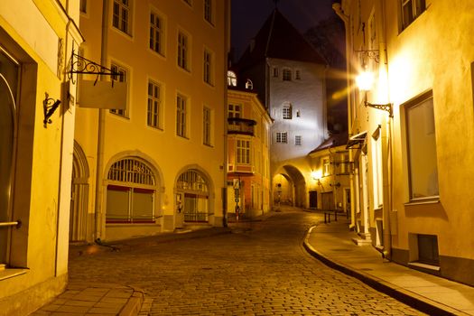 Night Street in the Old Town of Tallinn, Estonia