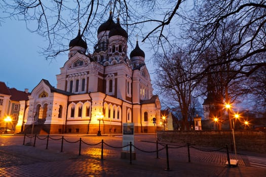 Alexander Nevsky Church in Tallinn at Night, Estonia