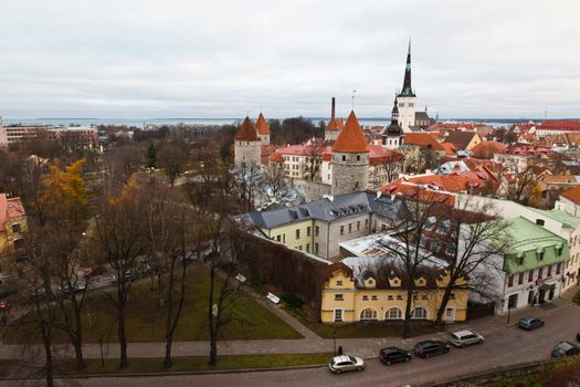 Panoramic View on City Walls and Towers of Old Tallinn, Estonia