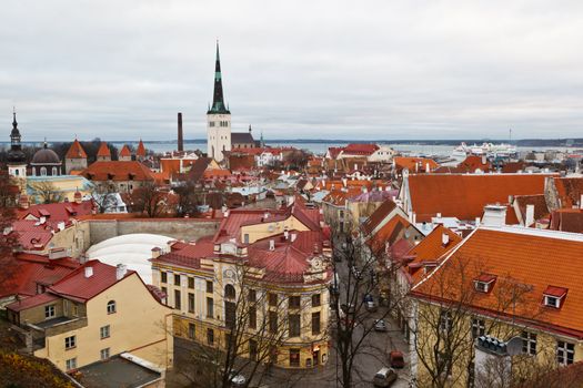 Panoramic View on Old Town of Tallinn from Above, Estonia